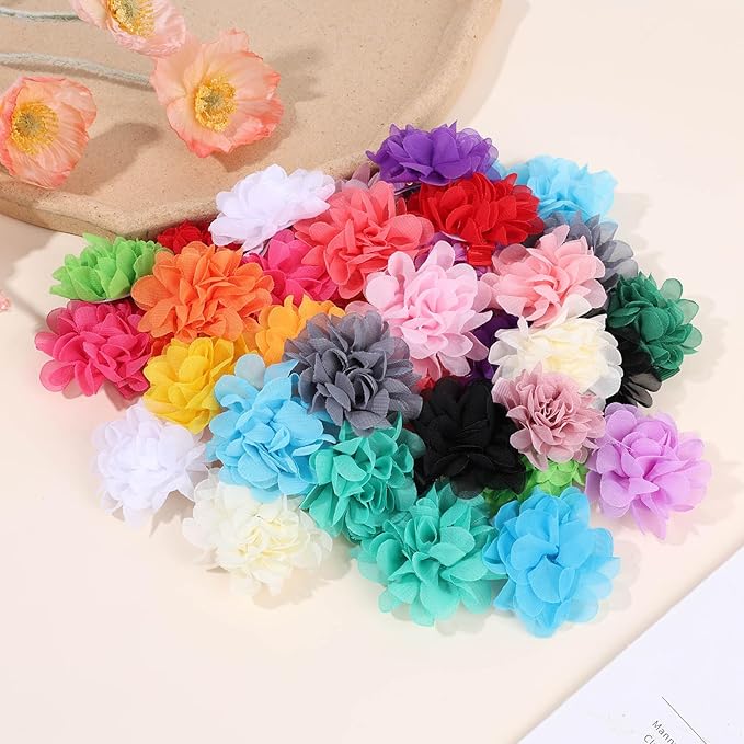 OAOLEER 40pcs 2" Flower Baby Hair Bows Clips, Chiffon Flower Tiny Hair Clips Fine Baby Hair Accessories for Girls Infants Toddlers Set of 20 Pairs