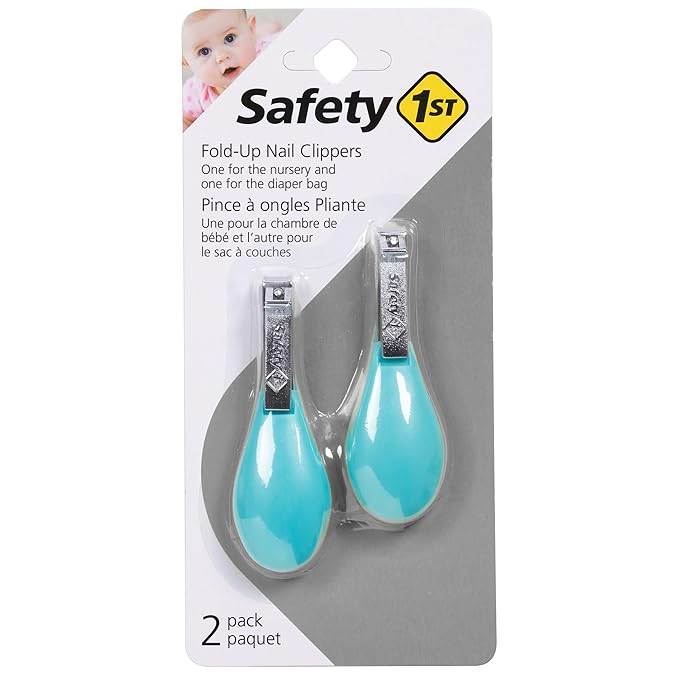 Safety 1st Fold-Up Nail Clipper, 2-Count - Colors May Vary & Easy Grip Brush and Comb, Colors May Vary