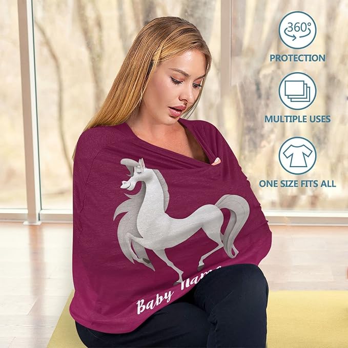 Personalized Baby Car Seat Cover for Babies, Custom Name Baby Car Seats Canopy for Boys Girls, Nursing Breastfeeding Stroller Covers for Infant Newborn, Shower Gift (Funny Horse)