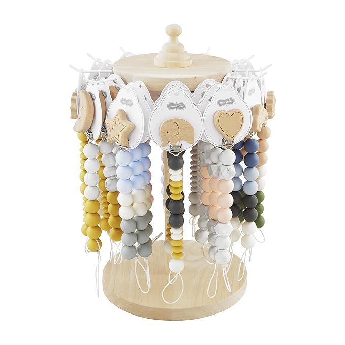 Mud Pie Gray Moon Wood & Silicone Baby Pacifier Clip