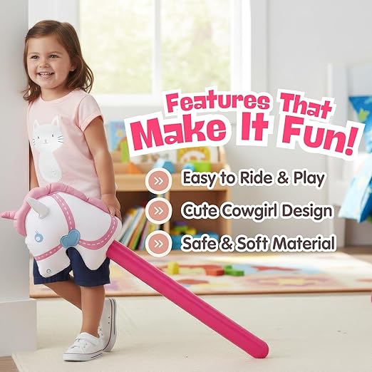 Fun Express Pony on a Stick Blow Up Horse Toy - Gift and Cowgirl Party Supplies