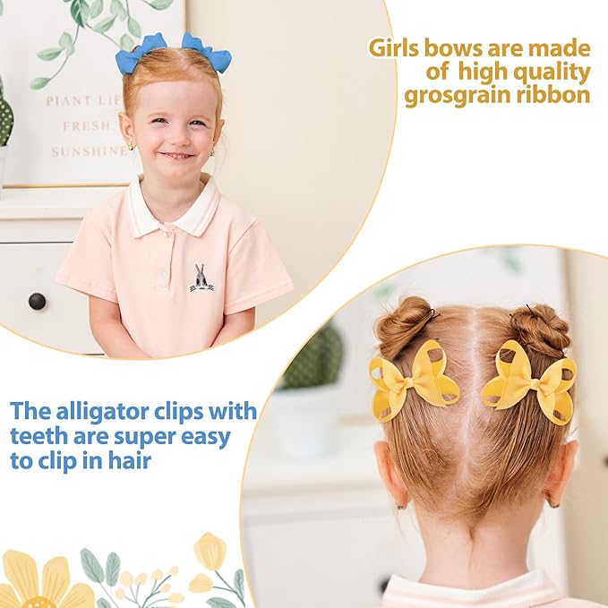 20PCS 3'' Hair Bows for Girls Toddlers, Grosgrain Ribbon Hair Bows with Alligator Clips, Toddler Hair Accessories for Toddlers Baby Girls Kids Teens (10 Colors in Pairs)