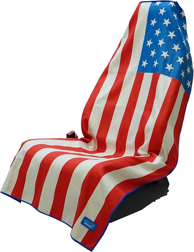 Sprints Athletic Running Towel, Full-Sized, Car Seat Cover - Performance Microfiber (American Flag)
