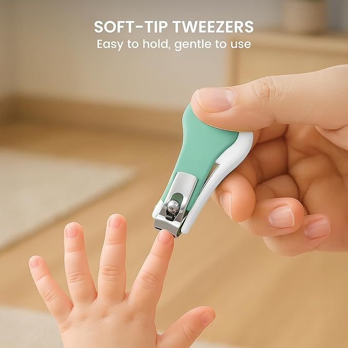 Lulyboo 4-in-1 Newborn Baby Grooming Kit - Compact Travel Case, Stainless Steel Nail Clipper, Rounded-Tip Scissors, Nail File & Baby Tweezers, BPA-Free, Wipe-Clean Exterior, Durable & Portable