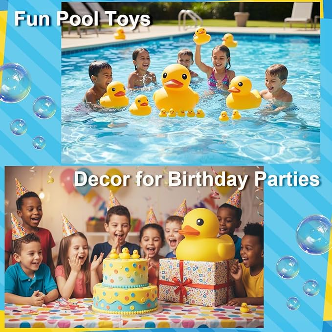 4 Pcs Big Rubber Yellow Duck,Kalafona 7 Inch Giant Large Waterproof No 'Bebe' Noise No Hole No Squeak Rubber Funny Duck Bath Pool Toy Without Hole for Kids Birthday Party Favor Home Decor
