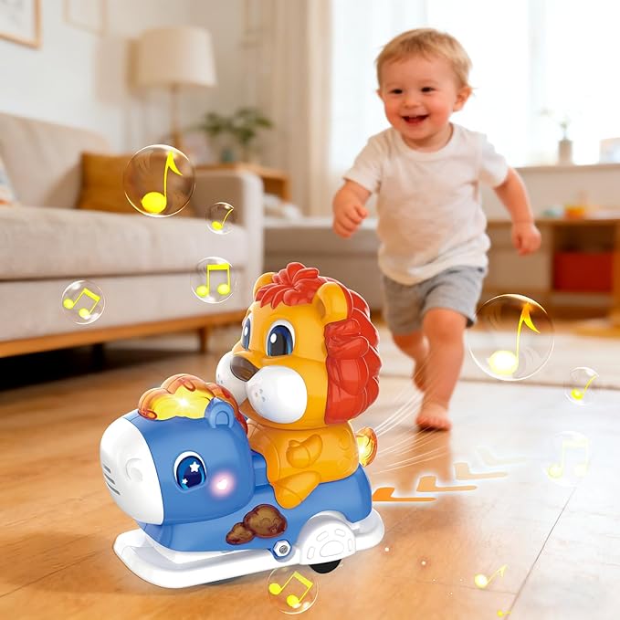 Baby Crawling Walking Toys for Toddlers with Adorable Shape, Musical Car Crawling Developmental Toys with Sounds and Lights, Ideal Gifts for Babies