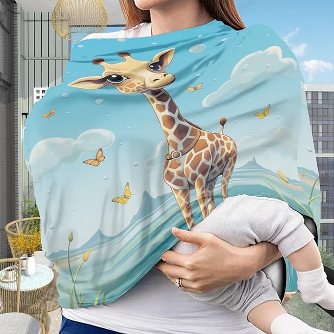 Upetstory Giraffe Car Seat Cover for Baby Girls Boys Multi-use Carseat Canopy Cover Breathable Breastfeeding Covers Stroller Canopy Cover Scarf Privacy Protection