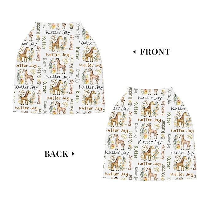 Personalized Giraffe Baby Car Seat Cover with Name,Multi-Use Canopy for Nursing, Strollers,Shopping Carts,Customized Breastfeeding Cover, Full Privacy,Infant Stroller Cover