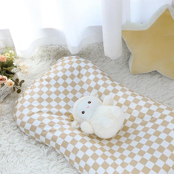 DILIMI Baby Lounger Cover for Boys and Girls, Removable Cover Ultra Soft Comfortable Lounger Slipcover, Light Brown Checkerboard (Lounger not Included)