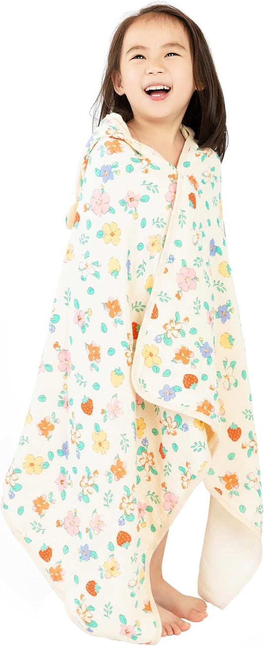Hooded Towel Muslin Hooded Towel Made from Organic Cotton 6-Layer Cotton Bath Towel, Soft Bath Towels for Toddler Baby,Toddler Towels with Hood for Girl