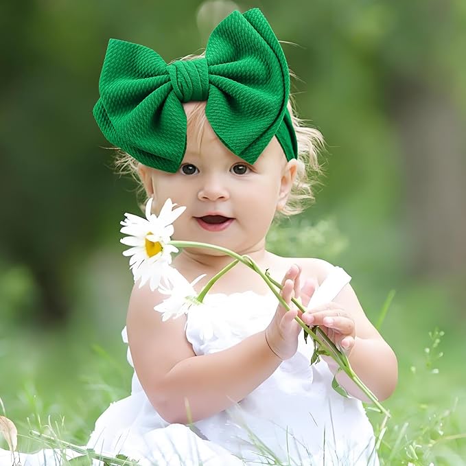YanJie 2PCS 7'' Super Durable Soft Knot Headbands with Hair Bows Infant Toddlers Kids Hair Accessories Blue Green Headband for Newborn Baby Girls