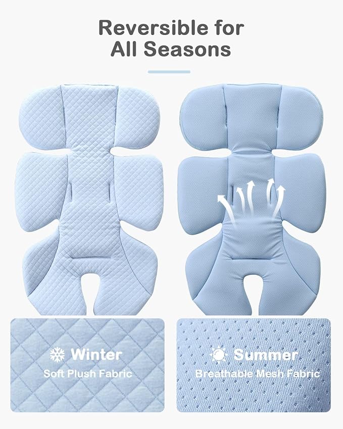 Infant Car Seat Insert Adjustable Head Support for Preemie Newborn Toddler, Reversible Baby Head Body Support Cushion for Carseats and Strollers Side Impact Protection - Light Blue