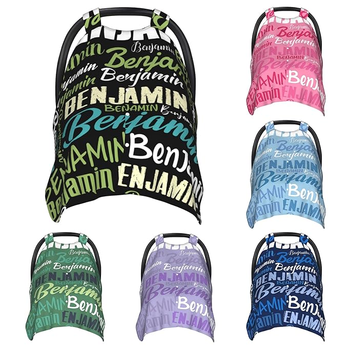 Personalized Baby Car Seat Canopy for Boys Girls, Custom Name, Black, Minky, Water Resistant, Universal Fit