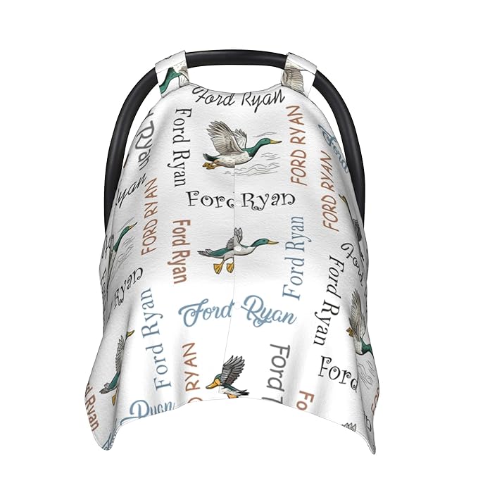 Personalized Baby Car Seat Canopy with Name Custom Minky Mallard Duck Car Seat Covers Nursing Cover for Breastfeeding Multi-Use Cover Infant Carrier Carseat Winter Cover for Newborn Girls Boys