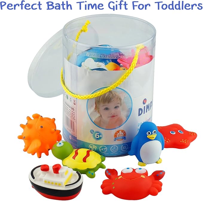 Dimple Set of 40 Floating Bath Toys, Sea Animals Squirter Toys for Boys & Girls, Assorted Sea Animals Friends, Squeeze to Spray! Tons of Fun, Great for Kids & Toddlers