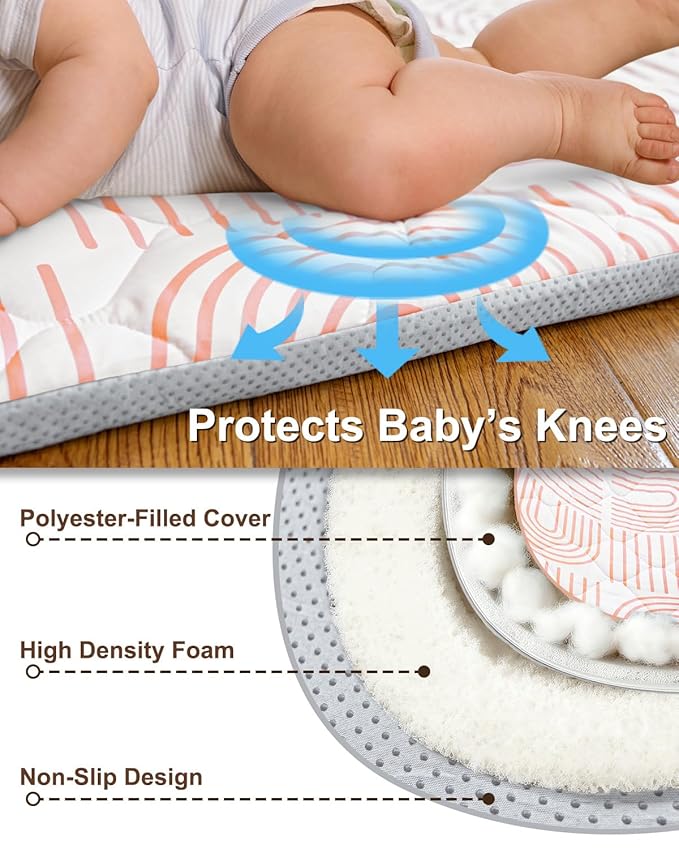 Foam Baby Play Mat 50x50, Removable and Machine Washable Cover, Thicken Cushioning Playmat and Perfect for Playpen, Non-Slip Bottom, Easy to Clean for Infants, Toddlers & Babies(Rainbow)