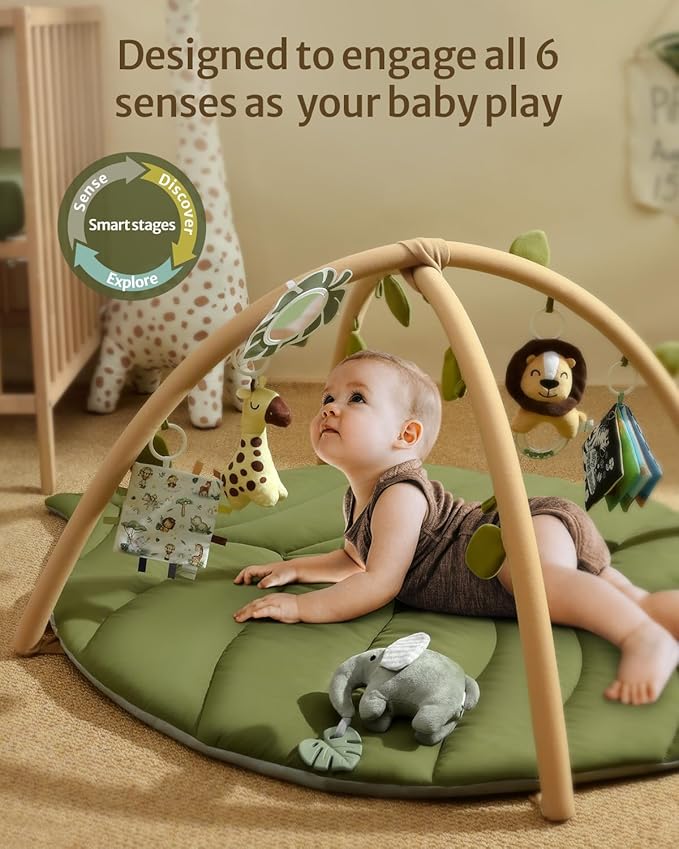Baby Play Gym Mat,Sage Green + Baby Play Gym, Leaf Shaped