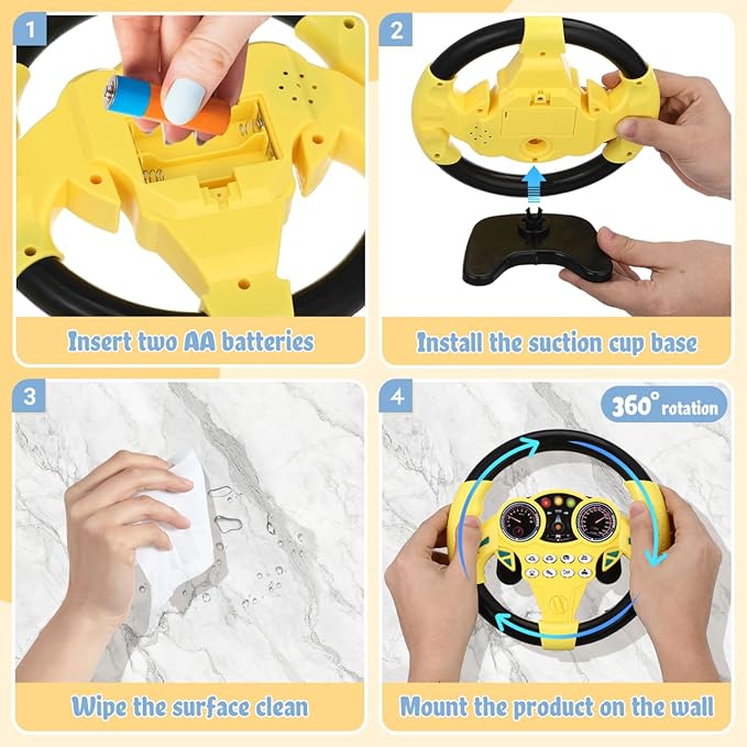 Toyvian Kids Steering Wheel - Simulated Driving Controller, Early Education Pretend Driving Toy with Light Music, Steering Wheel Toys for Toddlers 1-3