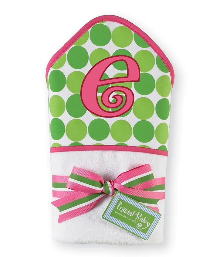 Baby Girl Pink Initial Hooded Terry Towel, Letter E