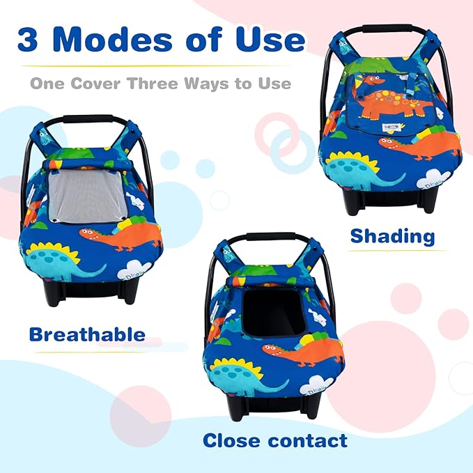 SMTTW Baby Car Seat Covers, Infant Car Canopy for Spring Summer Autumn Winter, Universal Fit, Snug Warm Breathable, Car Seat Canopy for Boys Girls (Dinasour)