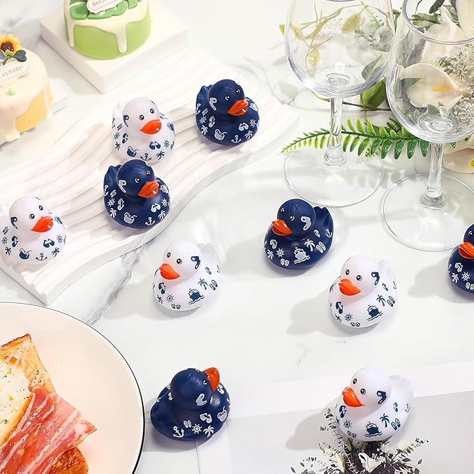 Jerify 48 Pcs 2 Inch Cruise Ducks for Hiding Mini Rubber Ducks for Cruise Ships Bath Toys Duckies for Kids Adult Valentine's Day Carnival Party Birthday Gifts Blue and White