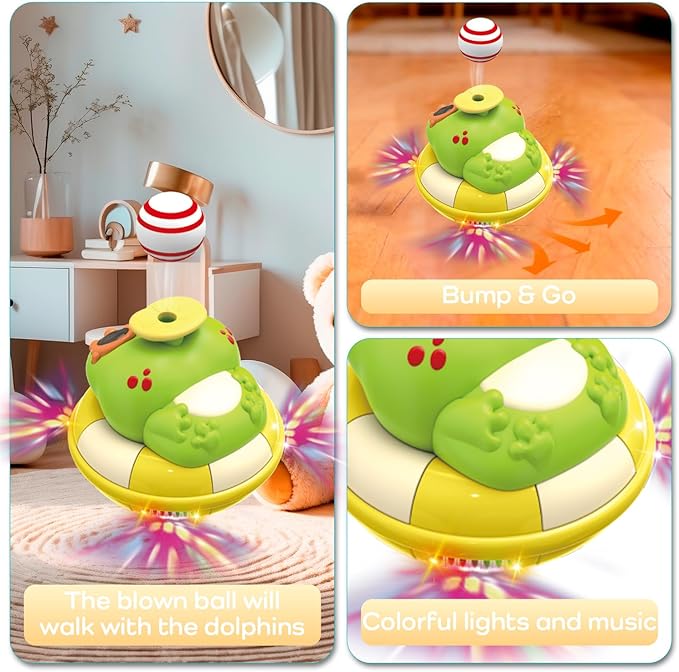 Baby Frog Musical Crawling Toy with Lights, Sounds, Blowing Ball, Infant Sensory Toys, Birthday Gifts for Kids Boy Girl 3 4 5 6 7 8 Years