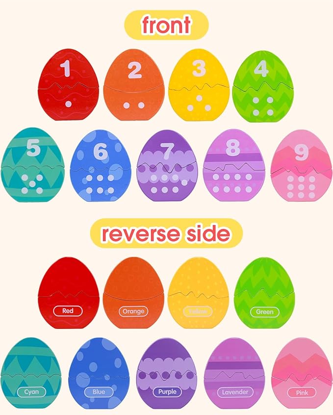 Toddlers Learning Toys Wooden Number Counting Montessori Educational Toys Matching Eggs Dinosaur Toys Sorting Fine Motor Games Christmas Birthday Easter Gift for Kids Boys Girls Ages 3+
