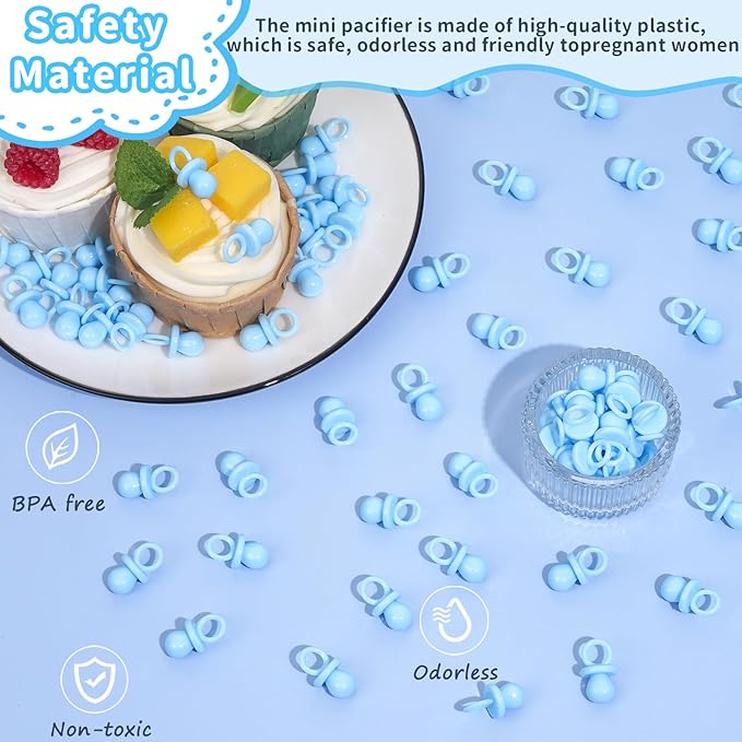 Baby Shower Pacifiers, 150 Mini Pacifiers for Baby Shower, Cute Plastic Pacifiers for Baby Shower Game, Decoration DIY, Gender Reveal Party Table Scatter/Baby Shower Party Favors (Blue)