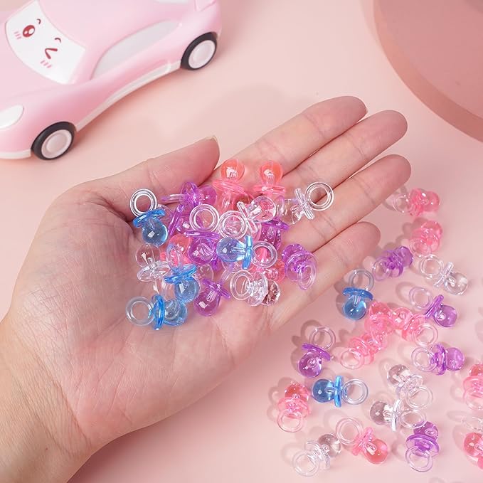 200 Pieces 0.86 Inch Baby Pacifier Baby Shower Plastic Pacifier for Baby Shower Pacifier, Baby Shower Gender Show Party Decoration DIY Birthday Party Gift (Blue)