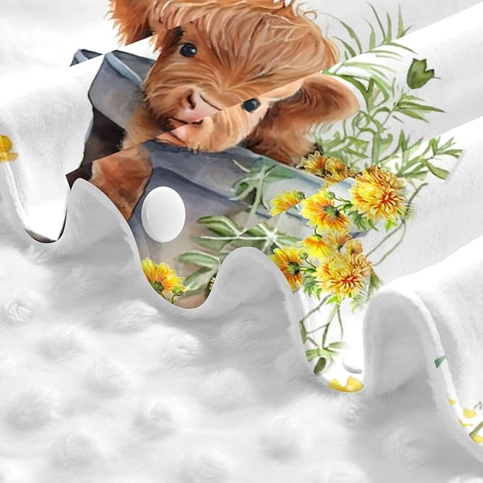 Personalized Baby Car Seat Canopy with Name – Custom Highland Cow Sunflower Minky Nursing Cover for Boys & Girls, Soft Stroller Cover for Infants & Newborns, Carseat Canopy for Breastfeeding