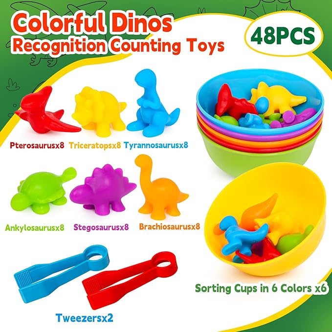 Dinosaur Toys,Color Sorting Toys for Toddlers,Montessori Education Learning Toy,Toddler Activities Sensory Training & Counting Games Christmas Stocking Stuffers Gifts for 3 Year Old Boys Girls