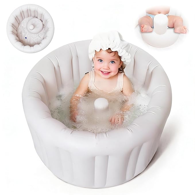 Inflatable Baby Bath Seat for Sitting Up XL, Inflatable Soft Tub for 24-36 Months, Anti - Collision with Temperature Sensing, Portable Toddler Bath Support for Home & Travel