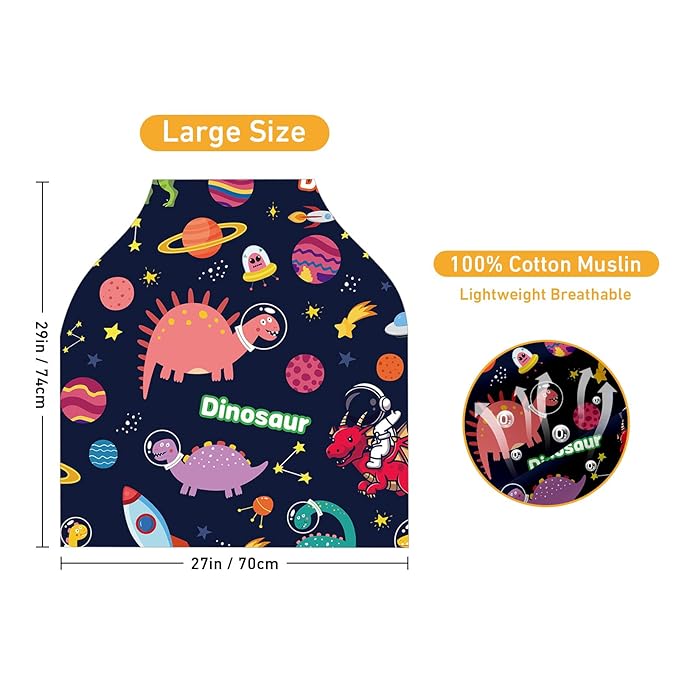 Personalised Car Seat Cover for Girls and Boys - 7 in 1 Deep Blue Dinosaur Print Multipurpose Breast Feeding Cover, Nursing Cover, Grocery Cart Cover - Birthday Gift for Babies(27"x29")