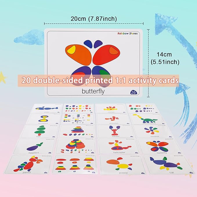 36 Pcs Translucent Pebbles, Rainbow Stones,Light Table Manipulatives Preschool,Light Table Accessories, Includes 24 Activity Cards