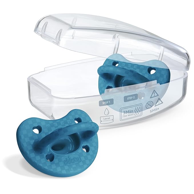 Chicco PhysioForma Luxe Orthodontic Pacifier for Babies 16-24 Months, One-Piece 100% Soft Silicone, Supports Breathing, Textured Shield & Handle, Sterilizing Case, BPA Free, 2-Pack, Ocean Blue