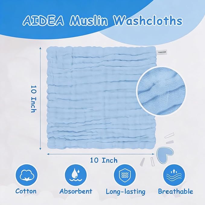 5 Pcs Baby Muslin Washcloth, Soft Newborn Face Towel, Cotton Extra Absorbent Burp Cloths for Baby,Breathable Wash Cloths for Newborn-Infants On Sensitive Skin