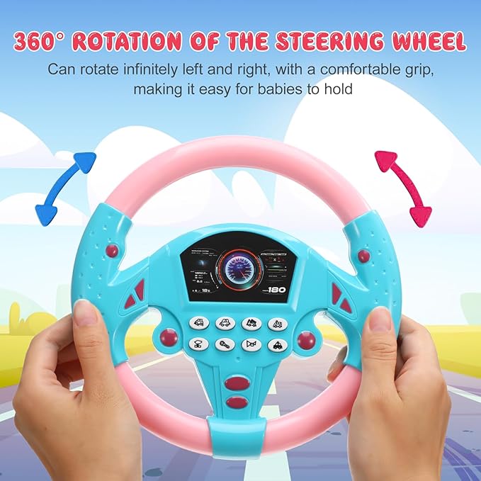 TOYANDONA Toddler Steering Wheel Toy for Kids Simulated Driving Controller Electric Early Learning Educational Musical Toy Pretend Driving Seat for Children Boys and Girls 4 5 6 Years Old