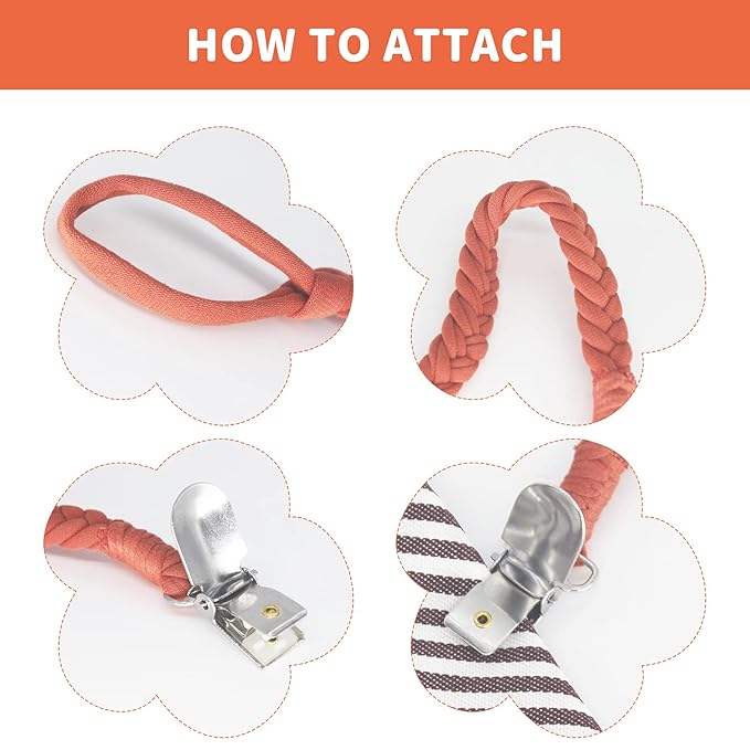 7 Pcs Braided Pacifier Clips for Boys and Girls, Pacifier Holder Baby Binky Clips Handmade Cotton Modern Unisex Pacifier Smoother Clip Fits All Pacifiers for Shower Birthday Gifts