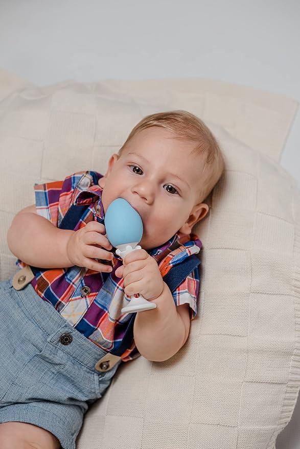 The Teething Egg and Grippie Stick - Baby Development Teething Toys 3, 4, 6, 12 Up to 18 Months Old Boy or Girl, Sensory Toys, A Baby Registry Must Have Teether, Blue