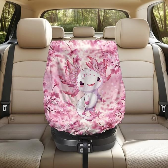 XYZCANDO Axolotl Summer Baby Car Seat Cover Cherry Print Car Seat Covers for Babies Girl Foldable Baby Car Seat Shade Cover Stretch Car Seat Sun Protection for Summer Gift for Birthday
