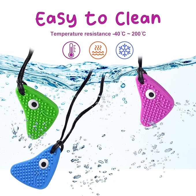 Chew Necklaces for Sensory Kids, Seeway Chewy Necklace Sensory Motor Aids, 3 Pack Silicone Sensory Chew Toys, Different Textures Chewelry, Improve Concentration【Blue, Green, Purple】