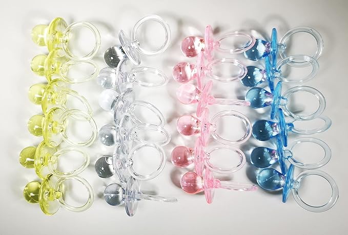 CalCastle Craft 2.5'' Pink & Blue & Clear Acrylic Baby Pacifier Shower Favor (Assorted (24 Pieces))