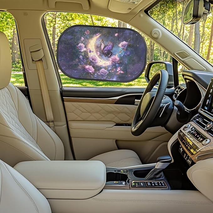 Bulopur Window Shade Baby in Car 2 Pack Sun Shade Side Window Easy to Install Mesh Car Windshield Sunshade Universal Sunshade for SUV Truck Sedan, Butterfly Moon Rose Flower