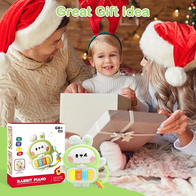 Baby Musical Toys 6-12 Months, Rabbit Piano for Baby Musical Toys for Toddlers 1-3, Busy Board with Music & Light, Birthday Toy for Infant Toddler 1 Year Old Boy Girl Gifts (Green)
