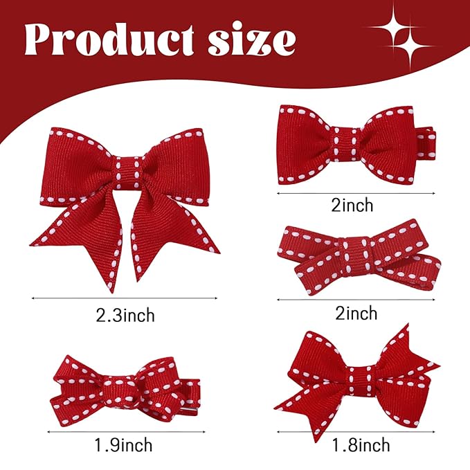 YHXX YLEN Hair Bows for Girls 10 PCS Fully Lined Red Snap Hair Clips Tiny 2" Grosgrain Stitch Edge Alligator Clips for Baby Girls Infants Toddlers in Pairs