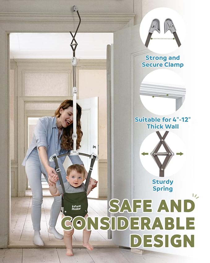 Master Baby Doorway Jumper - Sturdy with Adjustable Strap, Soft Johnny Bouncer Seat, Ideal Gift for Infant, Free Installation, Green