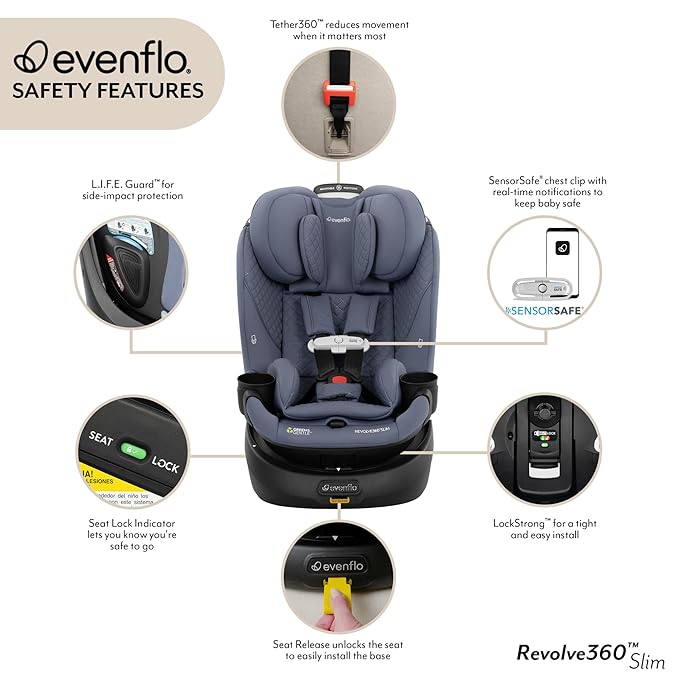 Evenflo Revolve360 Slim 2-in-1 Rotating Car Seat with Green & Gentle Fabric (Flint)