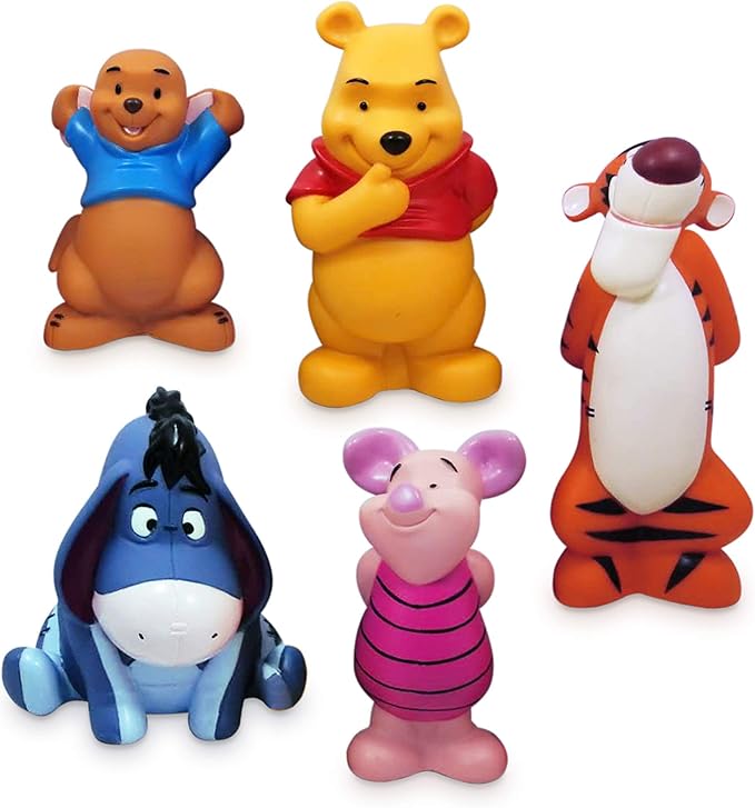 Disney Store Official Winnie the Pooh Bath Toys Set - Includes 5 Detailed Toys with a Straining Storage Bucket - Bath Time Fun and Water Play Set for Kids
