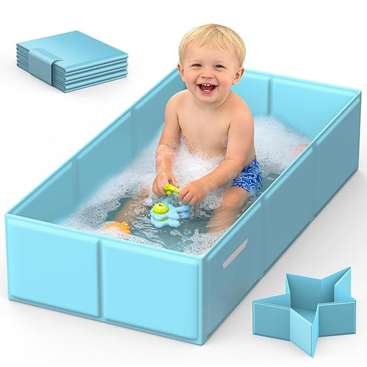 Collapsible Baby Bathtub, Foldable Infant Bath Tub with Non-Slip Base, Portable Travel Baby Bath for Newborns & Toddlers Indoor Outdoor Use, Baby Shower Gift, Blue