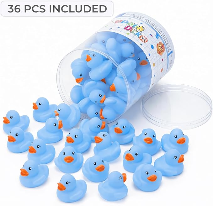 36 Pieces Classic Rubber Duck Bath Toys - No Holes BPA Free Floating Duckies for Boys Baby Shower, Party Favors, Kids Gifts (Blue)